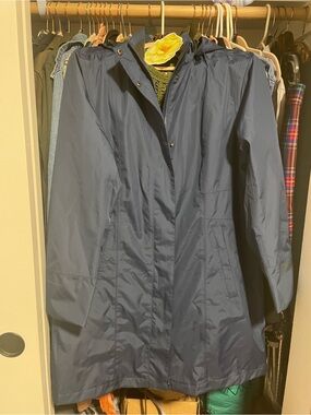 Petite L - Eddie Bauer Navy Hooded Rain Trench Coat